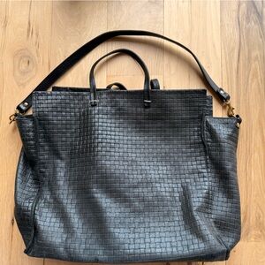 Clare V. Black Woven Leather Tote Bag